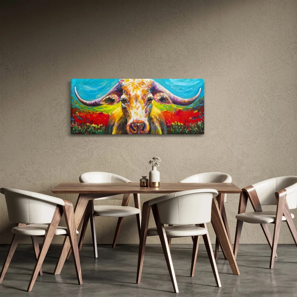Obraz - Maľovaná krava (120x50 cm)