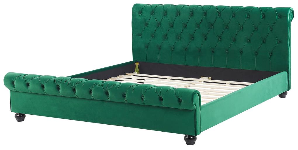 Zamatová vodná posteľ 160 x 200 cm zelená AVALLON Beliani