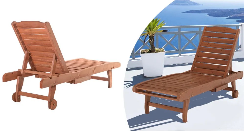 Nastaviteľné drevené ležadlo s vysúvateľným úložným priestorom