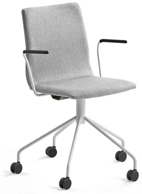 Konferenčná stolička OTTAWA, s kolieskami a opierkami rúk, strieborná/biela