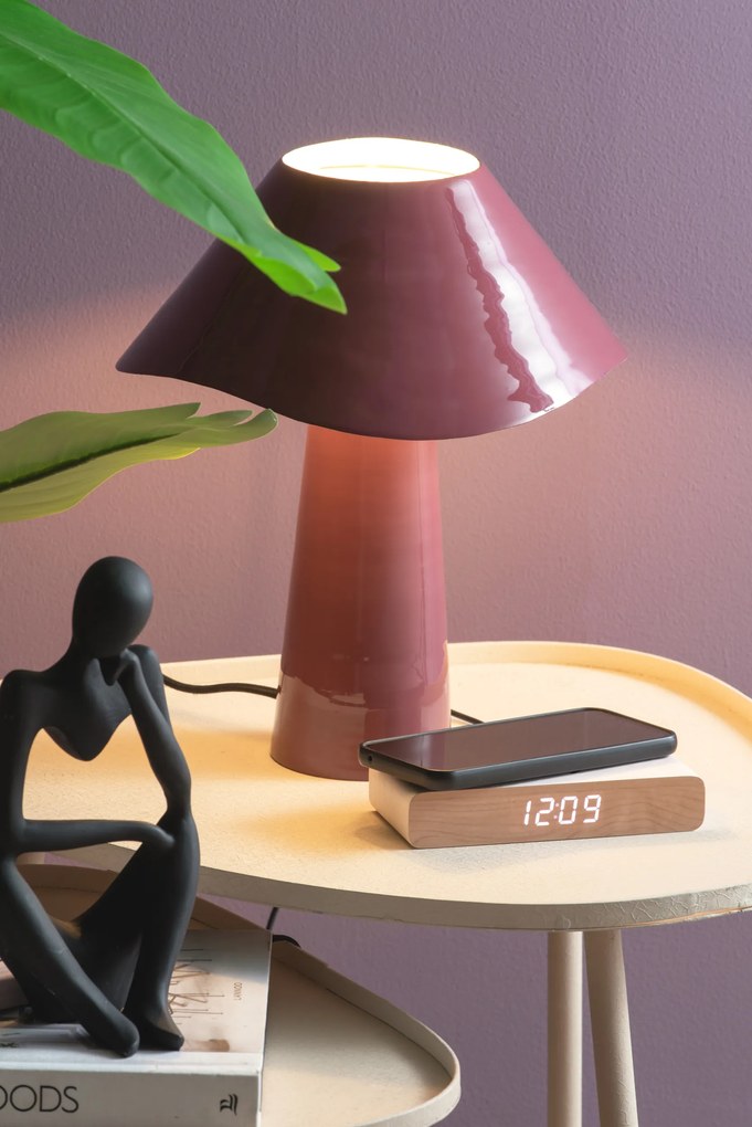 Budík Retro Flat LED, zelený, s indukčným nabíjaním