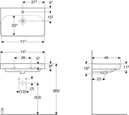 Geberit 500.249.01.1 - Závesné umývadlo Smyle Square 75x48 cm keramika/biela