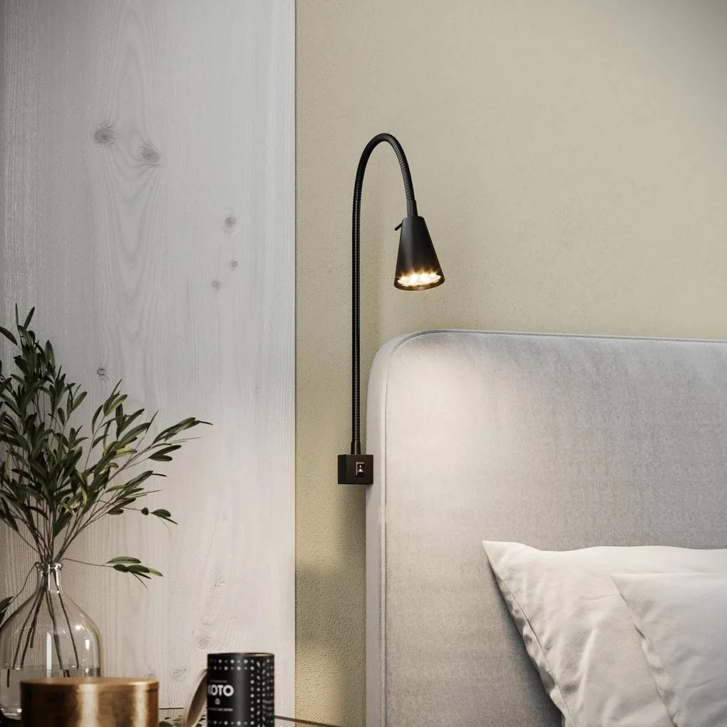 LED nástenná lampa 2080, montáž na posteľ, čierna
