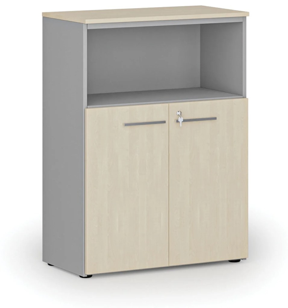 Kombinovaná kancelárska skriňa PRIMO GRAY, 1087 x 800 x 420 mm, sivá/breza