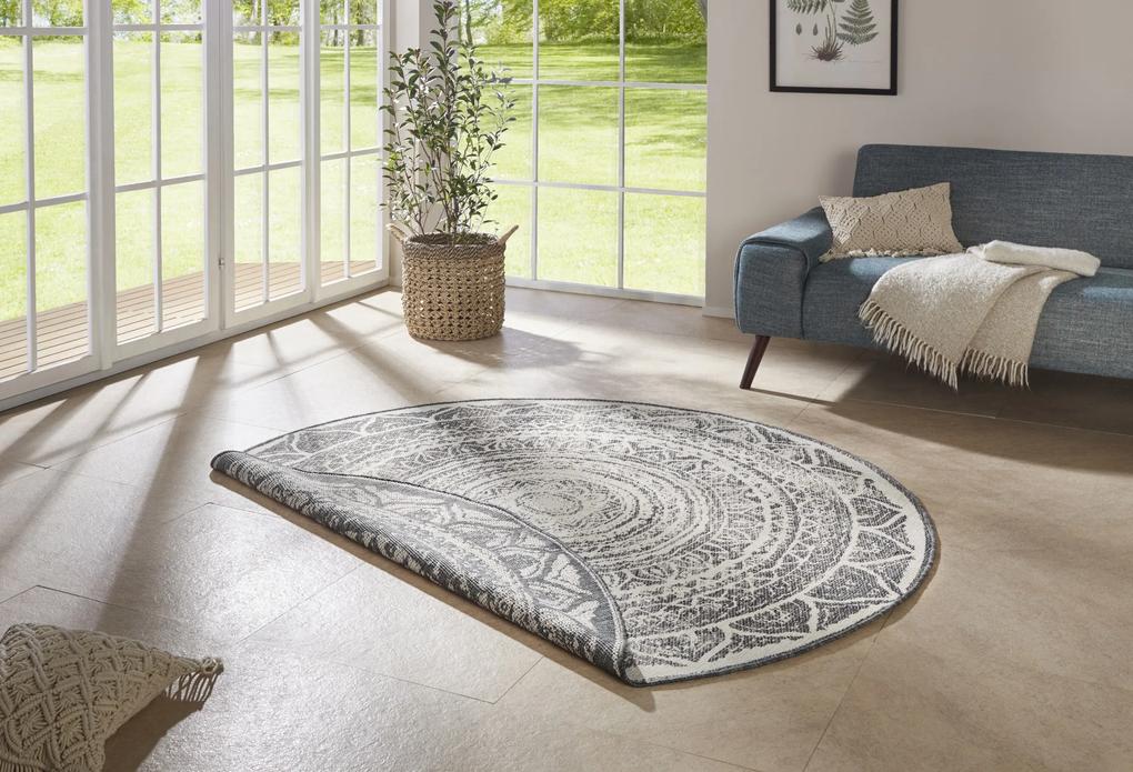 NORTHRUGS - Hanse Home koberce Kusový koberec Twin Supreme 104164 Siruma Grey/Cream – na von aj na doma - 140x140 (priemer) kruh cm