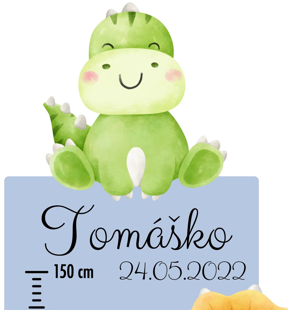 PIPPER. Textilná nálepka na stenu "Detský meter s menom - Dinosaury 2"