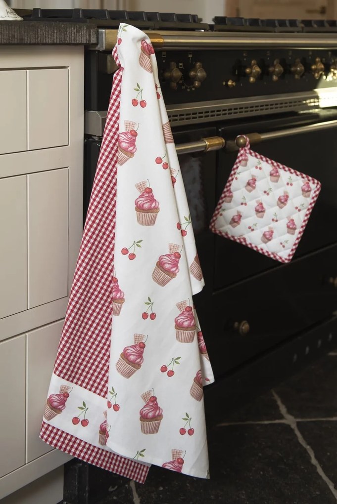 Kockovaná bavlnená utierka Cherry Cupcake - 50 * 70 cm