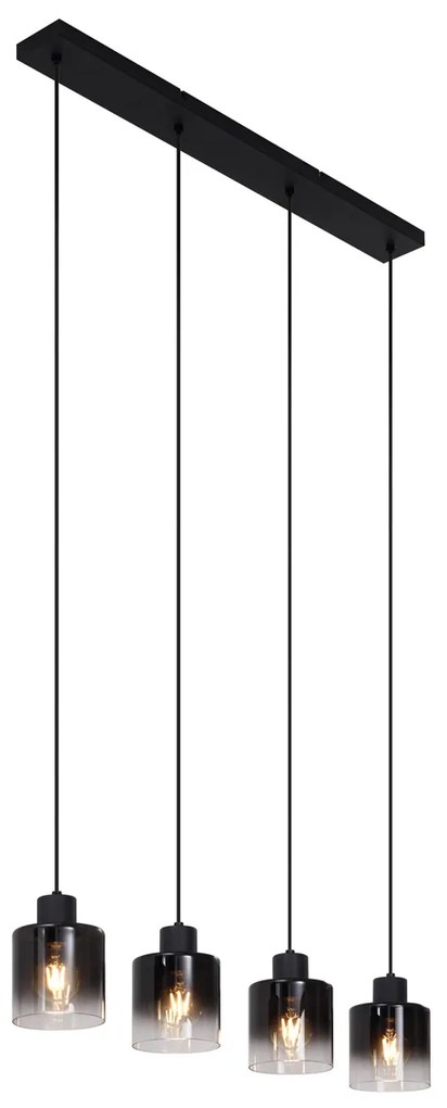 Moderné závesné svietidlo čierne s dymovým sklom 4-svetlá - Dame