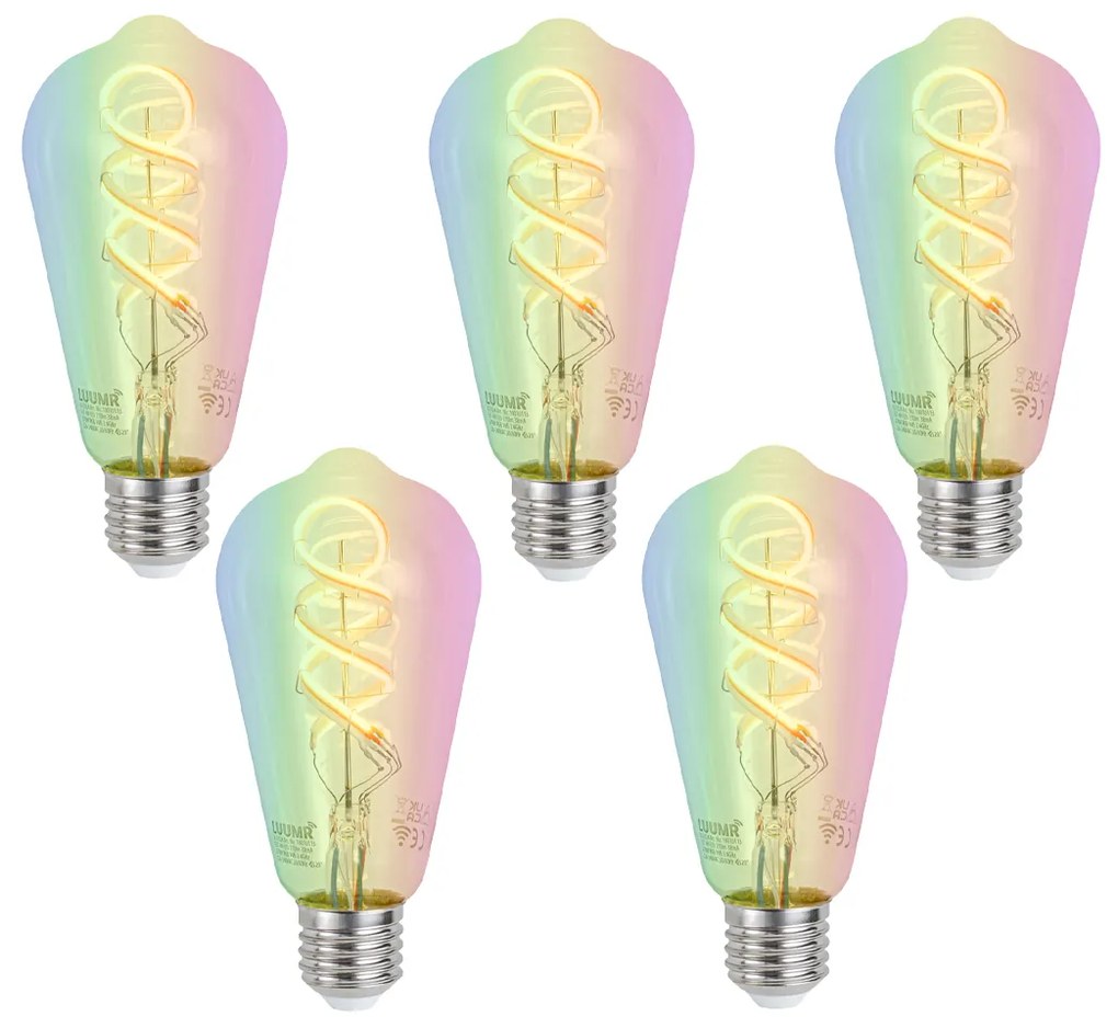 Sada 5 ks Inteligentné stmievateľné LED žiarovky E27 ST64 číre RGBW 4W 250lm 2700K