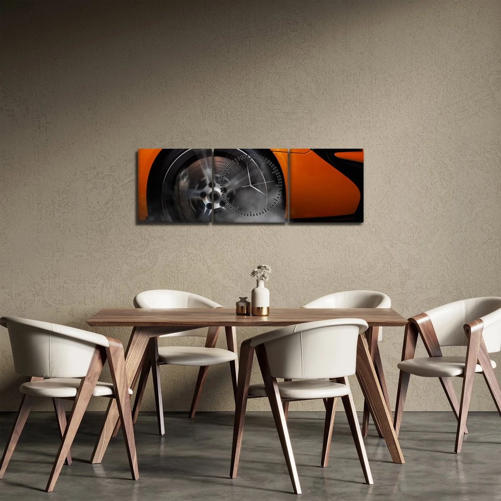 Obraz - Oranžový športiak (s hodinami) (90x30 cm)
