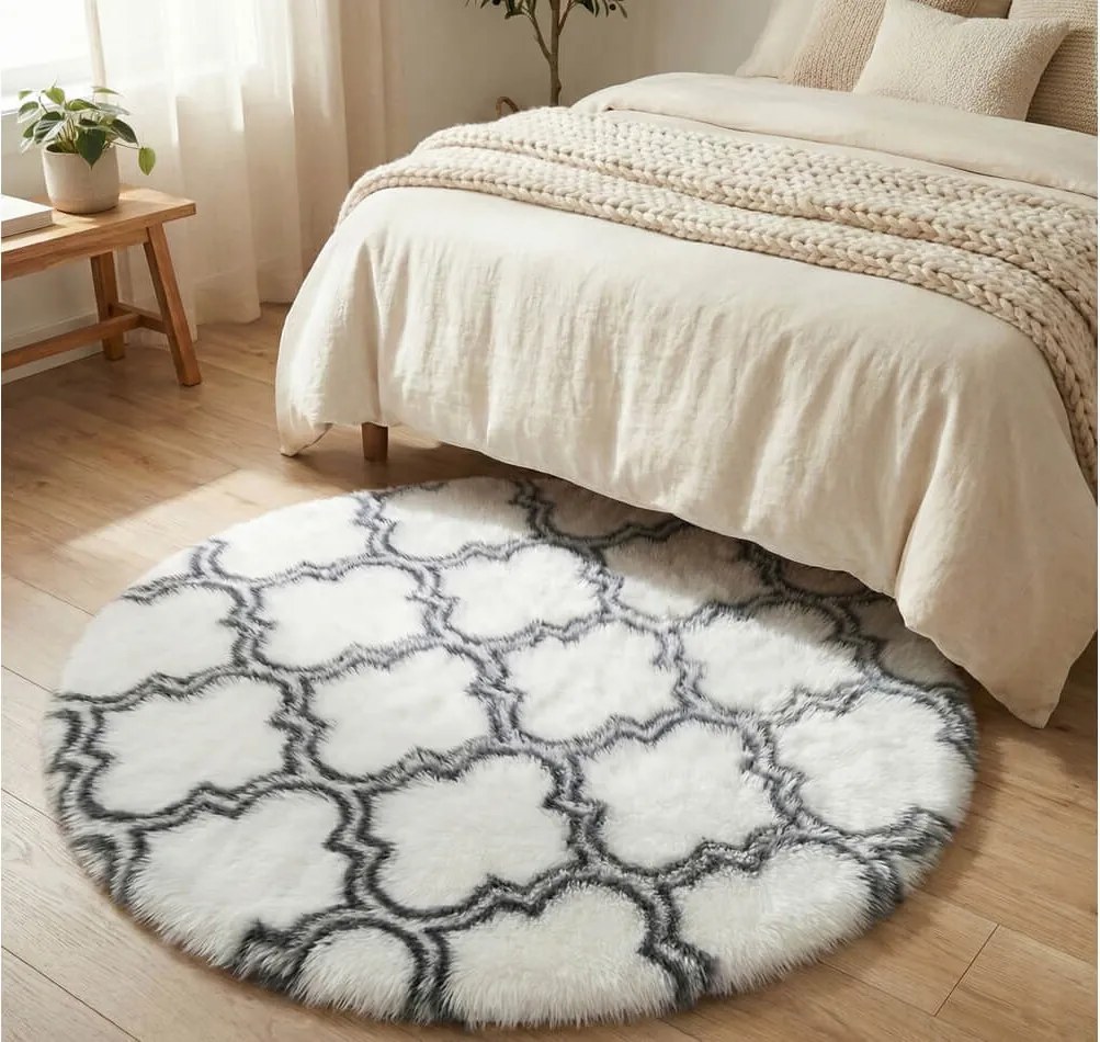 TZ Biely okrúhly vzorovaný koberec shaggy Decor Latern Rozmer: 120 cm