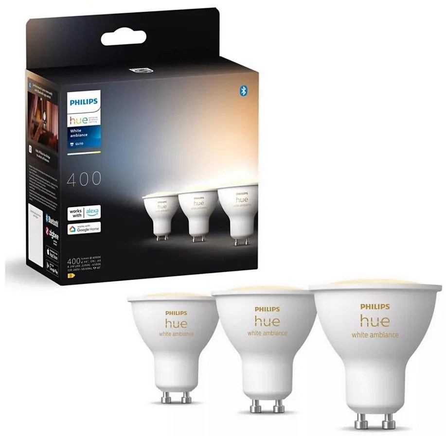 SADA 3x LED Stmievateľná žiarovka Philips Hue WHITE AMB. GU10/4,2W/230V 2200-6500K