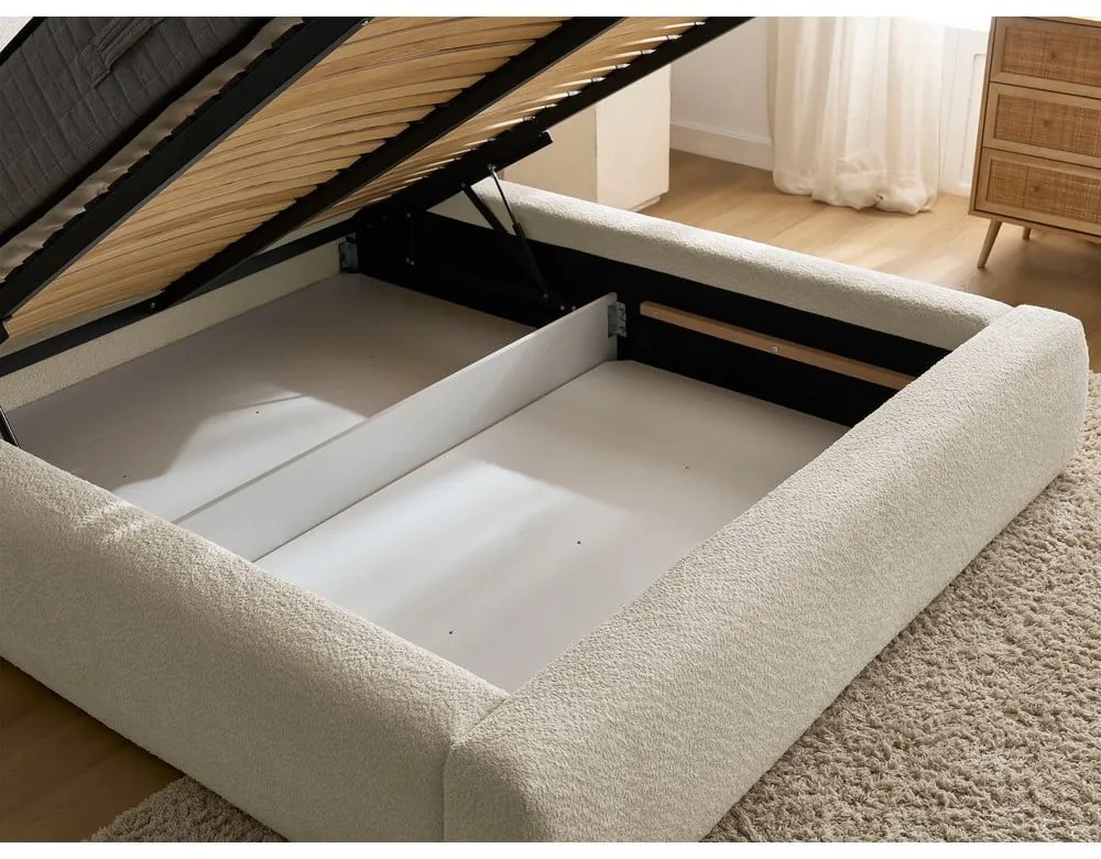 Béžová čalúnená dvojlôžková posteľ s úložným priestorom s roštom 140x190 cm Orlane – Bobochic Paris