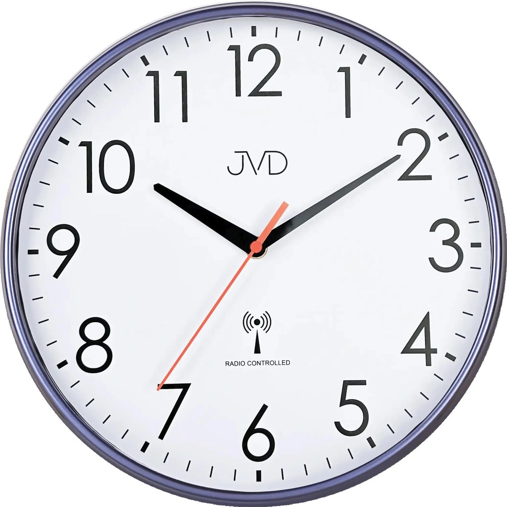 Rádiom riadené tiché hodiny JVD RH502.1 (30,5 cm) – modré, plynulý chod