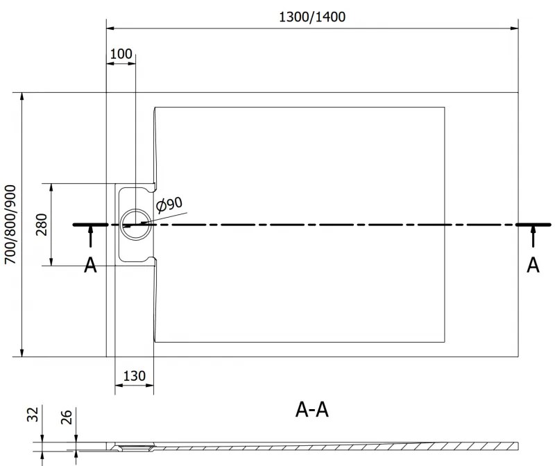 Mexen Otto, SMC obdĺžniková sprchová vanička 140 x 90 cm, čierna, 4N709014