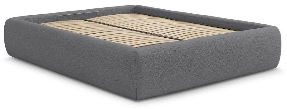Tmavosivá čalúnená dvojlôžková posteľ s úložným priestorom/bez čela s roštom 180x200 cm Inera – Bobochic Paris