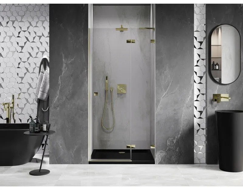 Mexen, Mexen Lunar L výklopné pravé sprchové dvere 100 cm, transparentné, zlaté - 834L-100-000-50-00-P