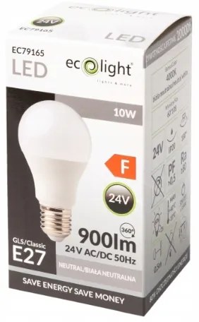 ECOLIGHT LED žiarovka - E27 - 10W - 24V - neutrálna biela