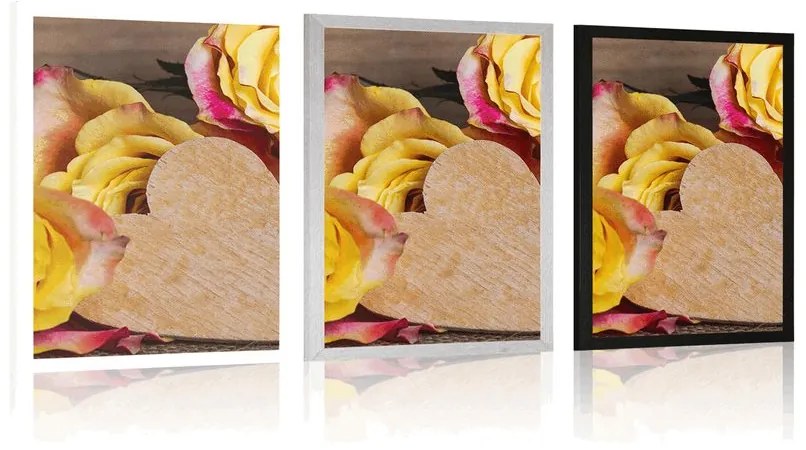 Plagát valentínske žlté ruže - 30x45 silver