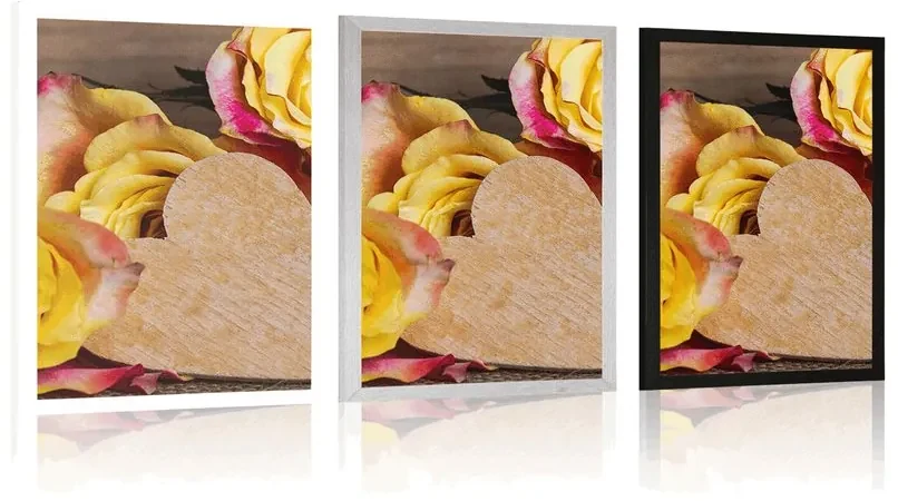 Plagát valentínske žlté ruže - 40x60 silver