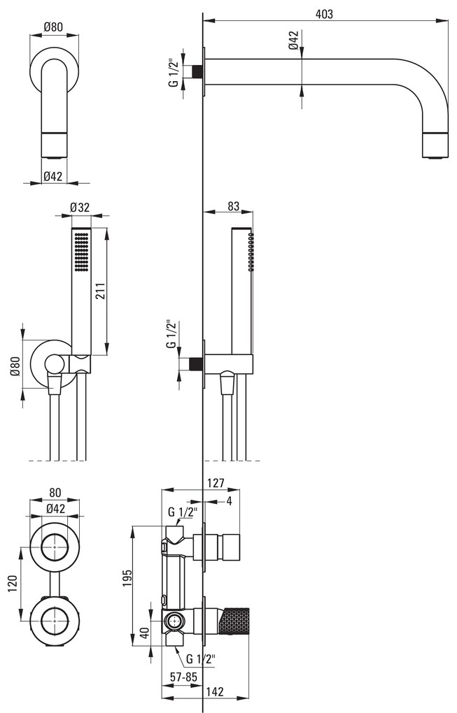 Deante Silia Hexa, podomietková sprchová súprava, zlatá lesklá, DEA-NHS_R9XK