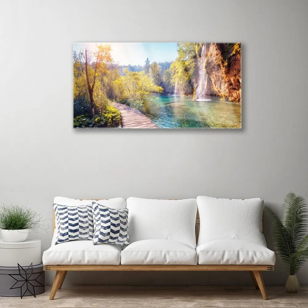 Skleneny obraz Jazero príroda vodopád 120x60 cm