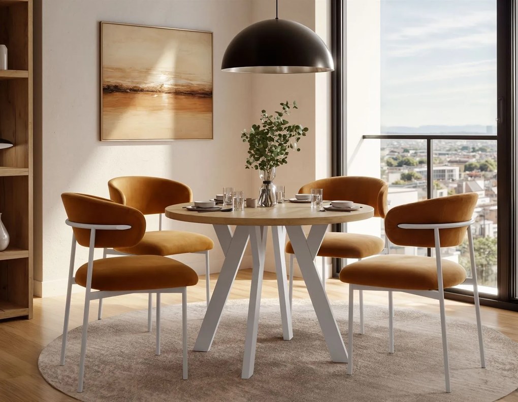 OKRÚHLY ROZKLADACÍ JEDÁLENSKÝ STÔL EWALD KRAFT ZLATÝ + BIELY 100/140 cm