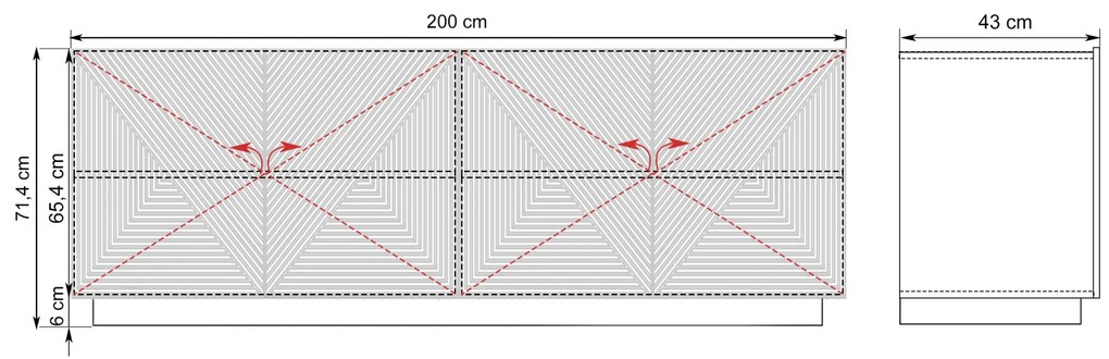 Komoda Asha 200 cm na sokli - čierny mat