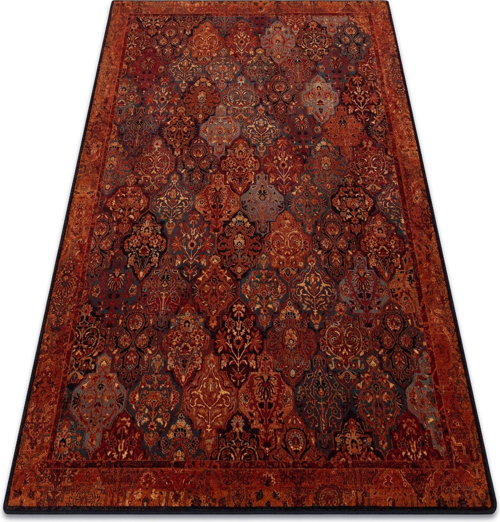 Vlnený koberec Superior Kain rubin Patchwork Arabeska Romb Ramka 200x300 cm