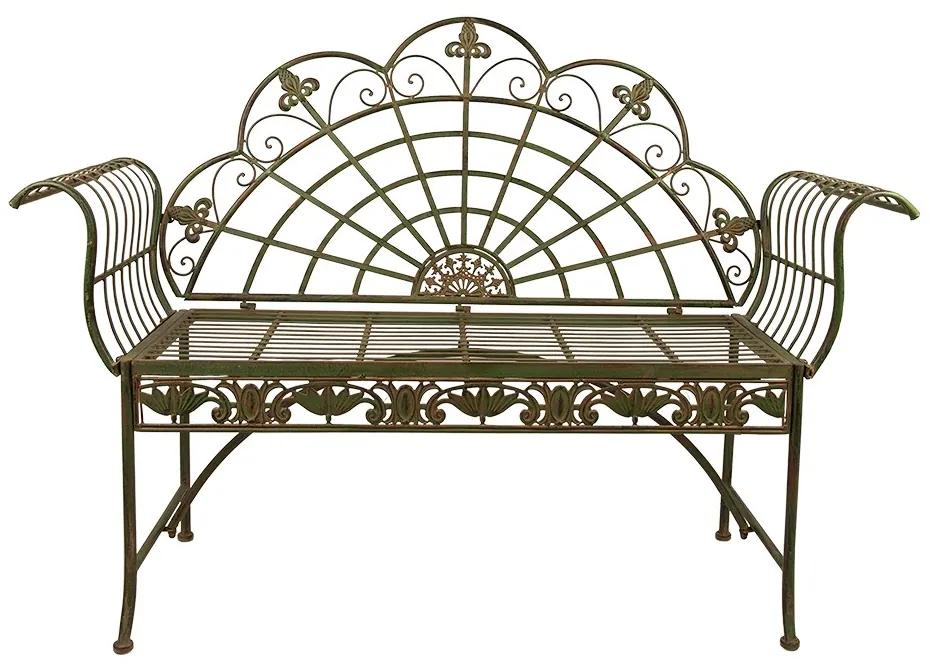 Zeleno-hnedá antik kovová záhradná lavica - 145*45*100 cm