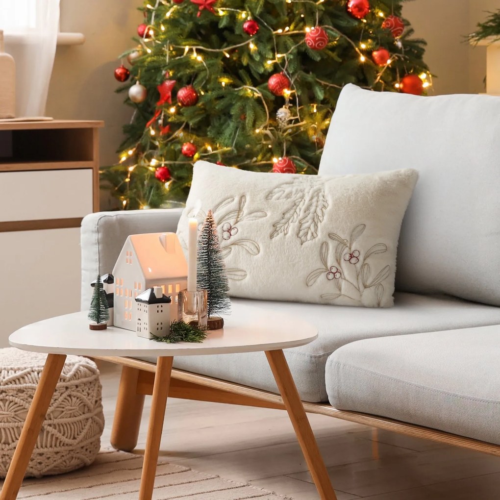 VIANOČNÁ DEKORAČNÁ OBLIEČKA NA VANKÚŠ HOLLY 30X50 CM VZOROVANÁ
