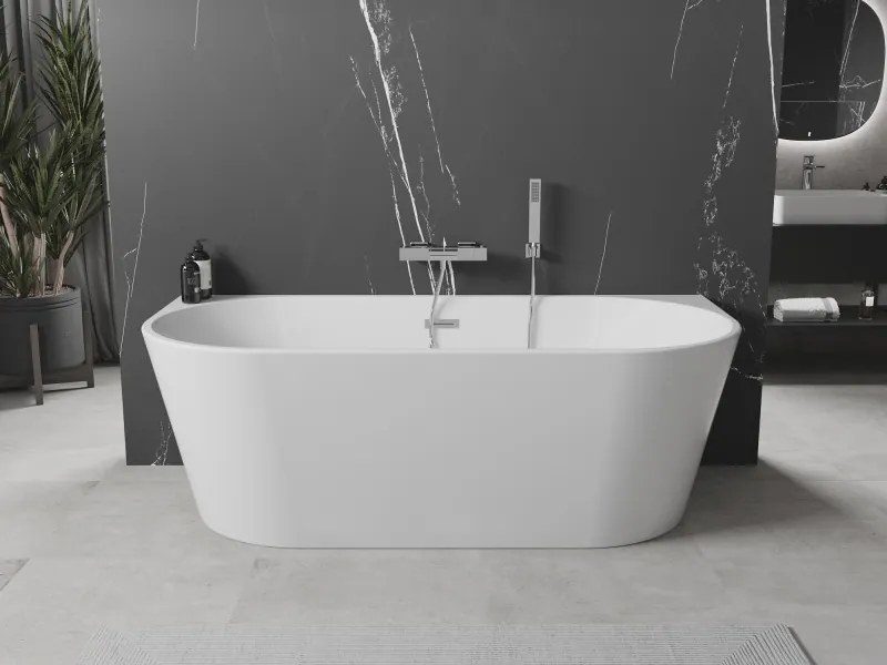 Mexen Oval, voľne stojaca nástenná vaňa 180 x 80 cm, biela, chrómový prepad, 52671808000-01