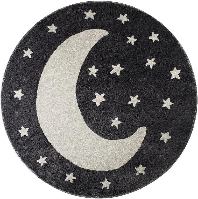 Čierny okrúhly koberec s motívom mesiaca KICOTI Granite, 100 × 100 cm