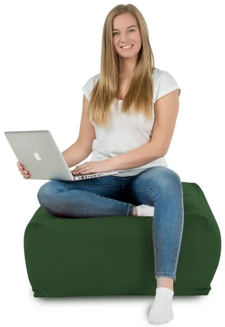 Plyšová taburetka kocka tmavozelená