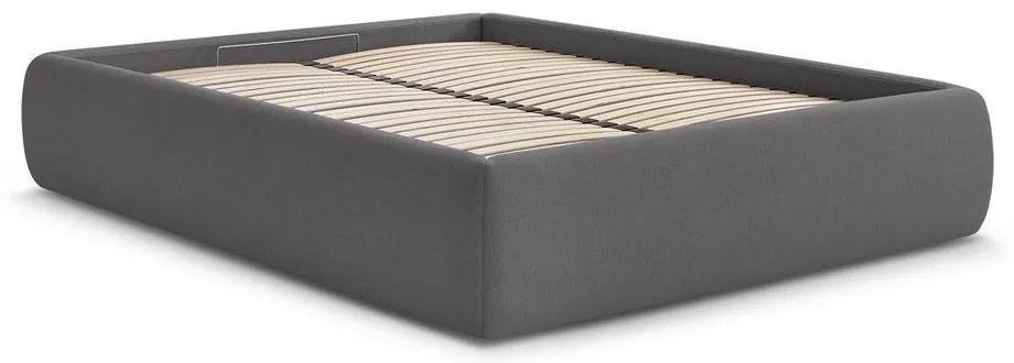 Tmavosivá čalúnená dvojlôžková posteľ s úložným priestorom/bez čela s roštom 160x200 cm Inera – Bobochic Paris
