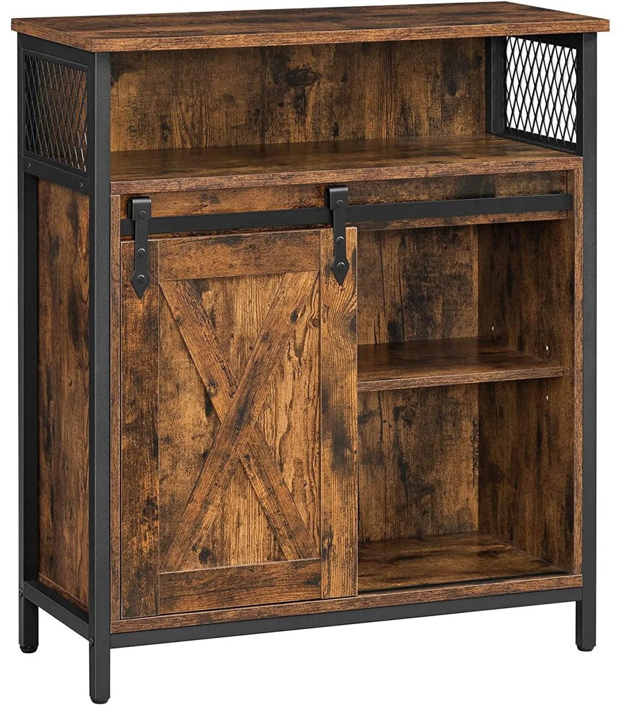 Úložná skrinka, s posuvnými dverami, 70 x 30 x 80 cm, rustikálna hnedá