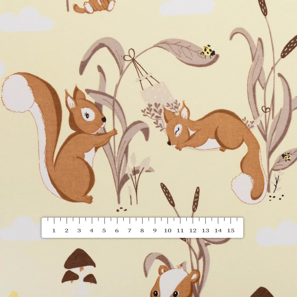 Biante Detská bavlnená obliečka na vankúš s lemom Sandra SA-700 Veveričky a ježkovia na svetlo vanilkovom 50 x 50 cm