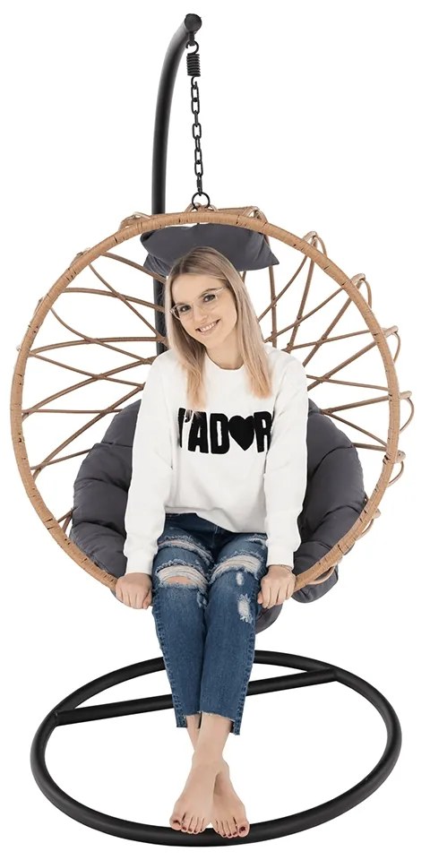 Závesné hojdacie kreslo Gabe - prírodná / čierna / sivá