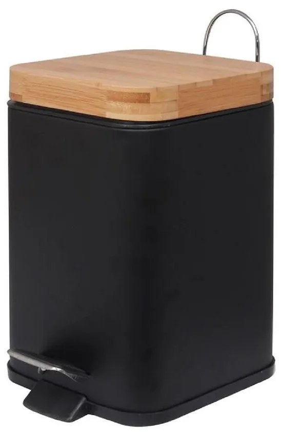Odpadkový kôš Sido-Blk čierna/bambus/štvorec