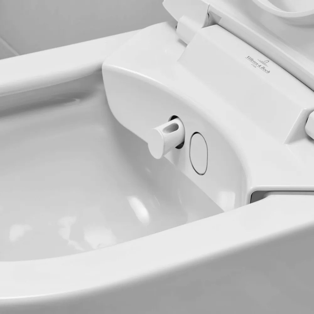 VILLEROY & BOCH ViClean-I 100 elektronický bidet s keramikou, s hlbokým splachovaním bez vnútorného okraja, 385 x 595 mm, biela alpská, s povrchom CeramicPlus, V0E200R1
