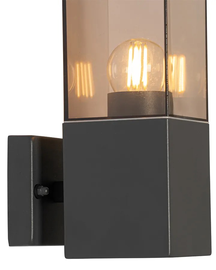Moderná vonkajšia nástenná lampa tmavosivá s dymovým sklom - Malios