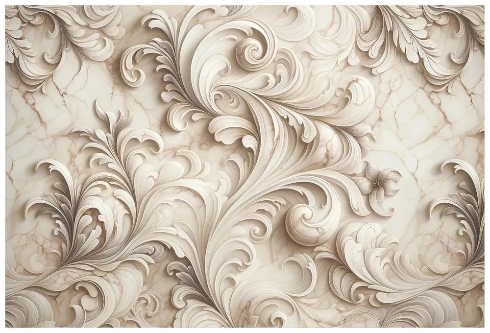 Tapeta elegantné béžové ornamenty na mramore