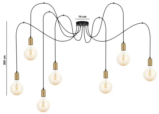 Luster na lanku MIROS 7xE27/60W/230V pavúk čierna/zlatá