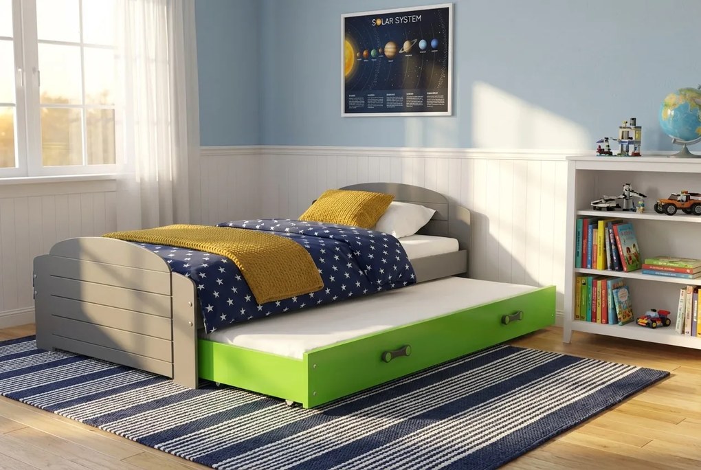 Posteľ s prístelkou LILI 200x90 Grafitová - Zelená