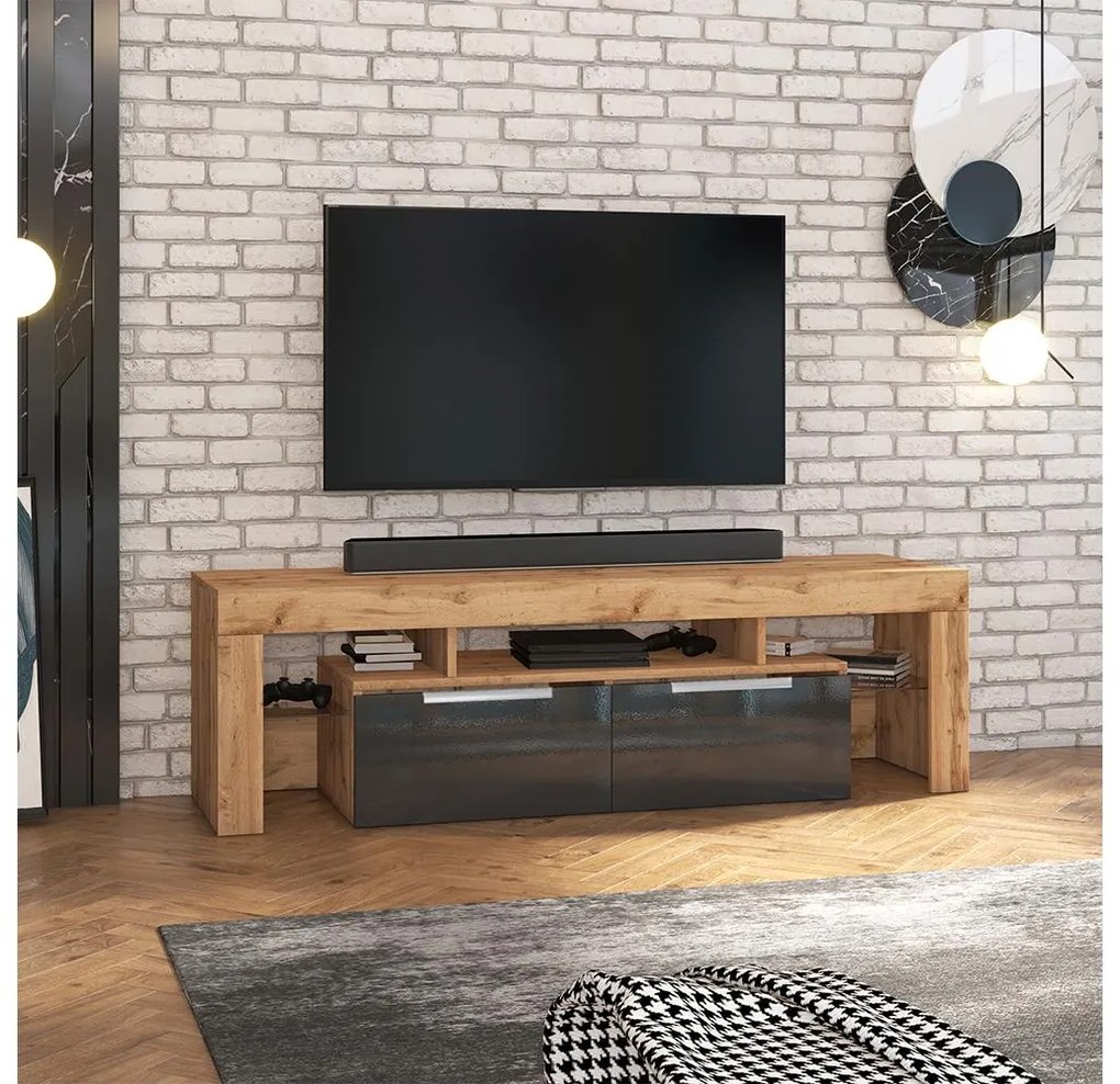 TV skrinka/stolík Vulcano  (dub lancaster + čierna). Akcia -21%. Vlastná spoľahlivá doprava až k Vám domov. 1098696