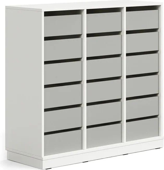 Úložná skrinka CASPER, 18 zásuviek, so soklom, biela/šedá