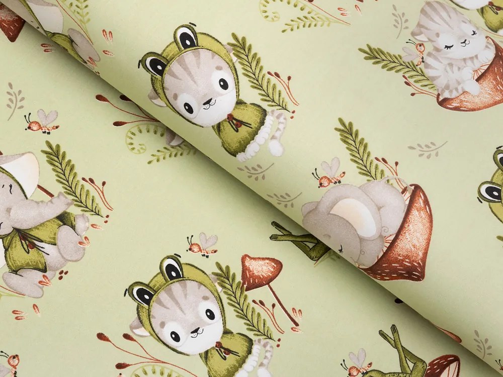 Biante Detská bavlnená obliečka na vankúš Sandra SA-474 Žabky a zvieratká medzi hubami na zelenom 50 x 60 cm