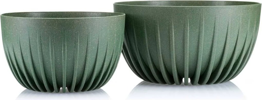 PLASTOVÝ KVETINÁČ STRIPPED ECO SADA 2KS 16X30 CM+15X24 CM ZELENÁ