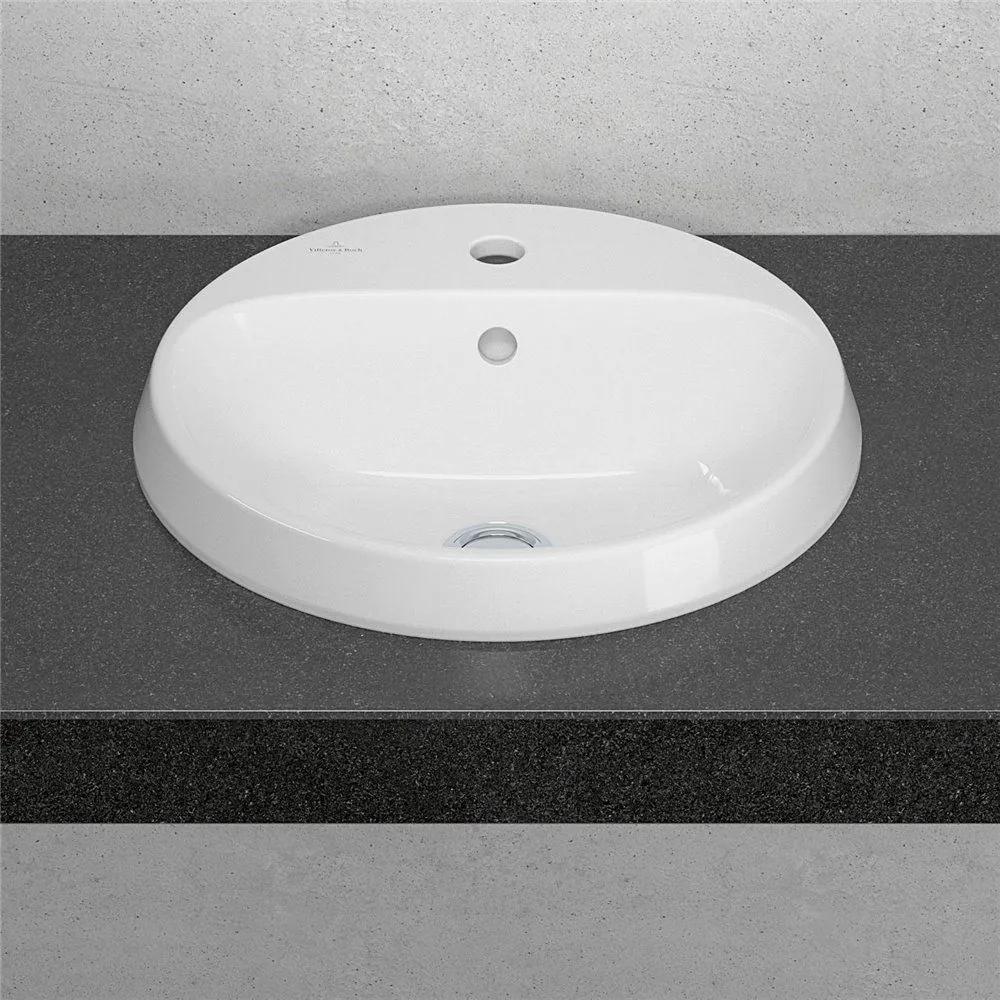 VILLEROY &amp; BOCH Architectura okrúhle zápustné umývadlo s otvorom, s prepadom, priemer 450 mm, biela alpská, s povrchom CeramicPlus, 5A6545R1