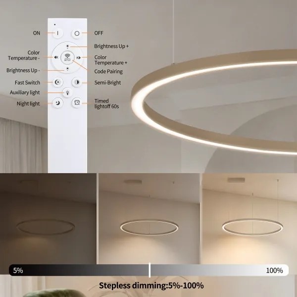 Brilagi - LED stmievateľný luster na lanku PORTOFINO LED/60W/230V priemer 80 cm béžový + diaľkové ovládanie